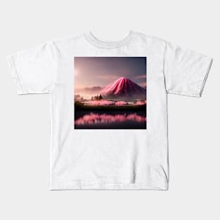 Mountain reflected in a body of water, the rose colored evening Kids T-Shirt